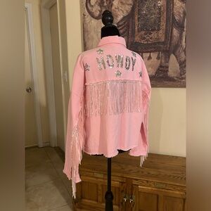 Mainstrip Howdy Sequin Fringe Short Jacket Large Pink NWT